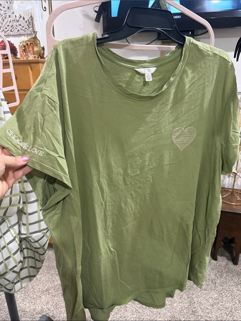 Terra & Sky Olive Green Short Sleeve Tee with Heart Detail